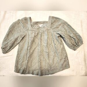 LC Lauren Conrad Light Sage Eyelet Peasant Blouse